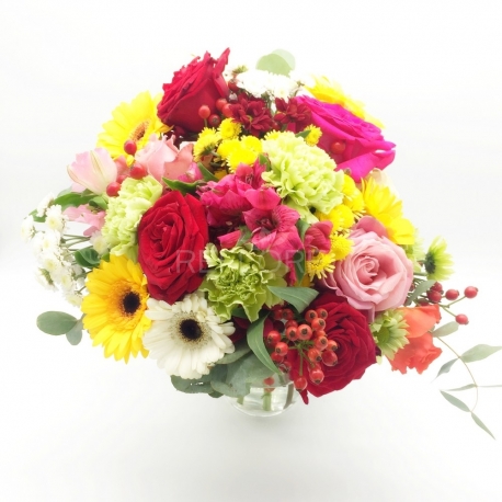 RISVEGLIO DEL MATTINO: rose miste colorate, gerbere miste, alstromelia e garofani