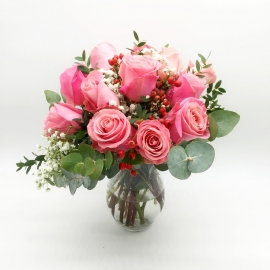 CIELO AL TRAMONTO: 12 rose rosa e bacche