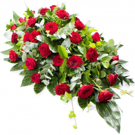 CUSCINO FUNEBRE CON ROSE ROSSE