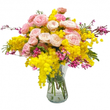 TOCCO DELICATO: rose rosa e mimosa