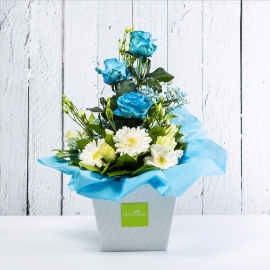 CELESTE: bouquet fresh azzurro con lisianthus, rose e gerbere