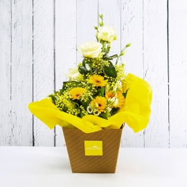 SOLE: bouquet fresh giallo con gerbere e lisianthus